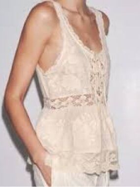 Zara Cream Lace Peplum Tank Top Sleeveless Blouse - XL
